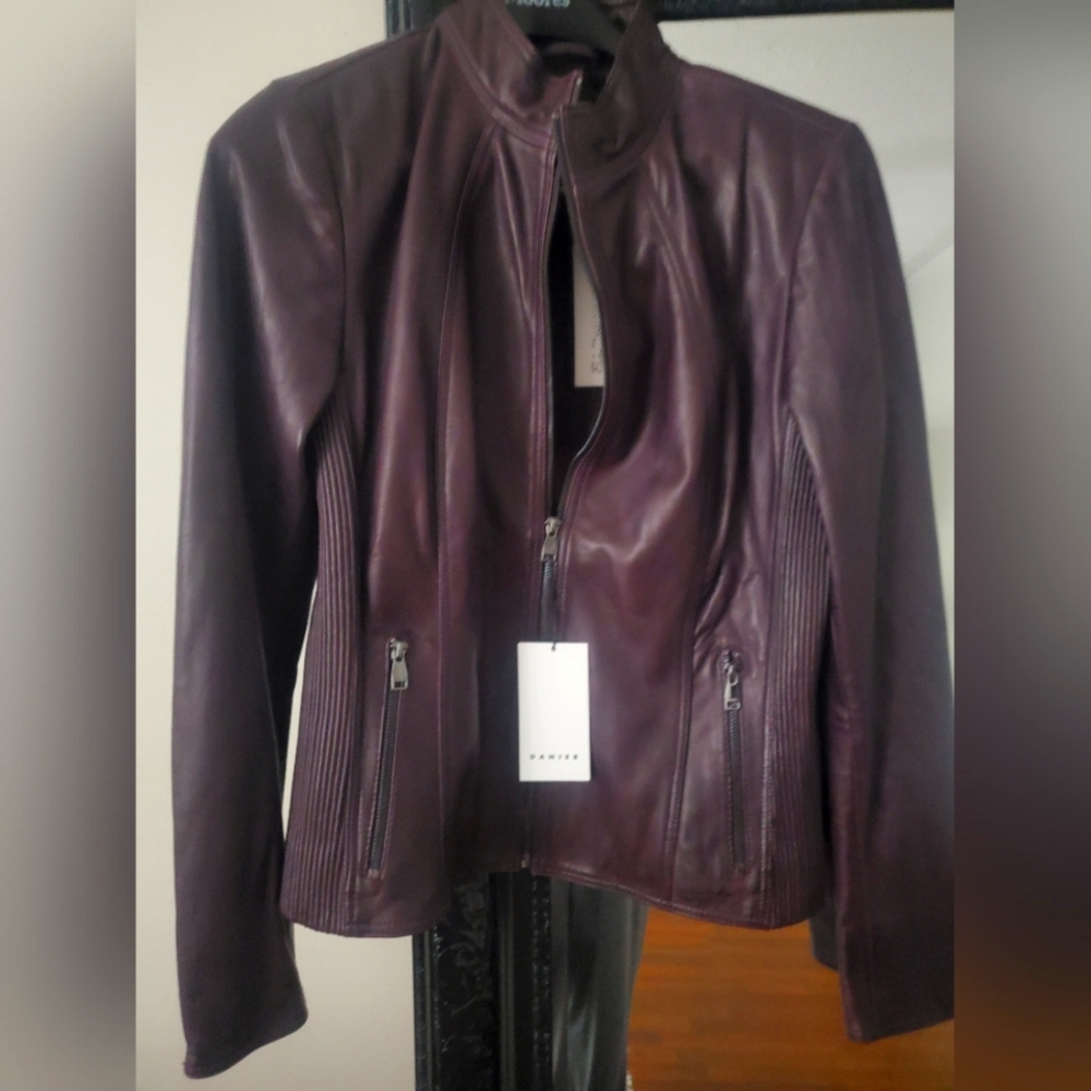 Fitted Purple Leather Biker Jacket